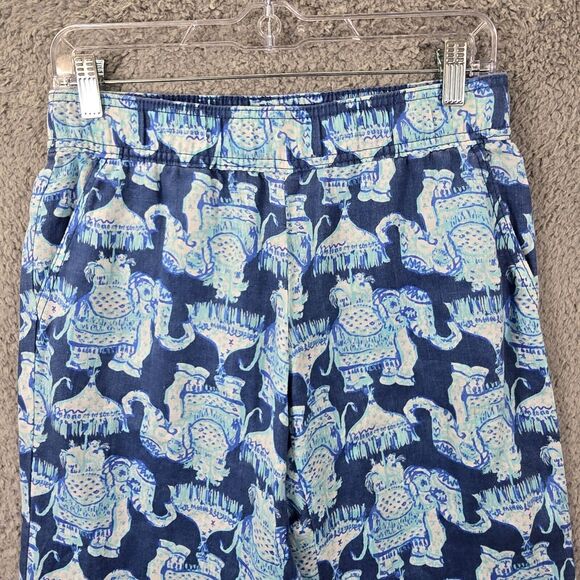 Lilly Pulitzer Women's Blue Elephant Print linen bootcut Pants Size S - Picture 3 of 16